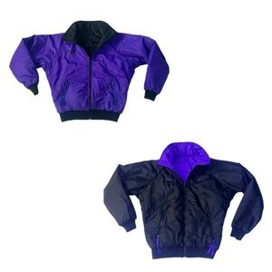 Vintage 1990’s Columbia Men’s Purple & Black Reversible Puffer Jacket, medium